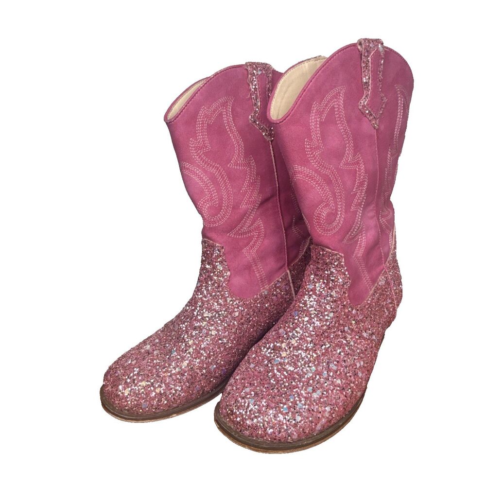 Girls Size 4 Toddler Pink Glitter Western Cowgirl Boots Mid Calf Round Toe 4T